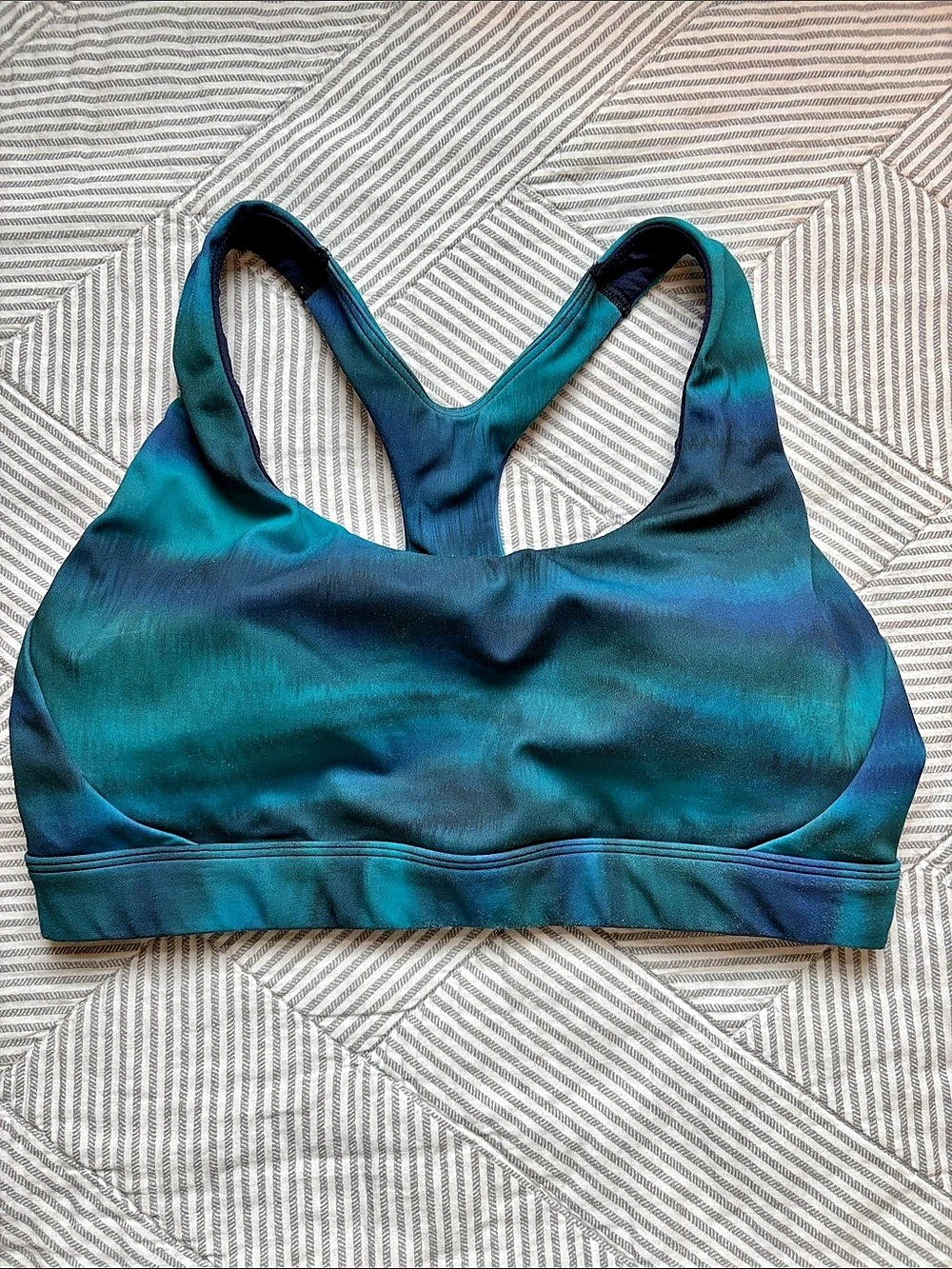 Athleta Exhale Bra Blue & Green Sports Bra